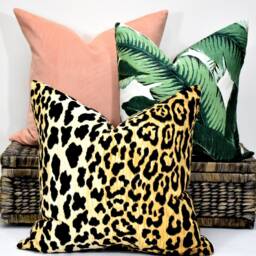 Chinoiserie Chic Leopard Velvet Pillow Cover Cotton Cushion Animal Print Throw Black Gold Beige Jaguar Low Pile - thumbnail 3