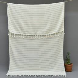 Beach Towel, Turkey Handwoven Peshtemal Turquoise Striped Organic Cotton 65x35 Washable Ecm-4_782 - thumbnail 4