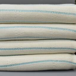 Beach Towel, Turkey Handwoven Peshtemal Turquoise Striped Organic Cotton 65x35 Washable Ecm-4_782 - thumbnail 2