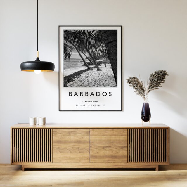 Barbados Travel Poster Black & White Caribbean Art Print - image 1