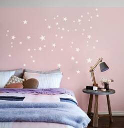 Wall Sticker Stars, Set Of 90 Mixed Sized White Star Decals, Gold Stickers, Kids-Room Bed & Playroom