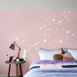 Wall Sticker Stars, Set Of 90 Mixed Sized White Star Decals, Gold Stickers, Kids-Room Bed & Playroom - thumbnail 2