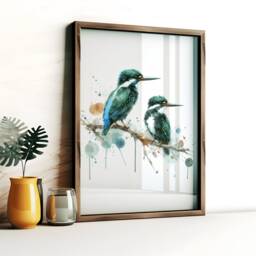 Green Kingfisher Poster Set - 3 Bird Prints - Watercolour Kingfishers Painting Decor Picture Animal Wall Art Wildlife Gifts Print - thumbnail 3
