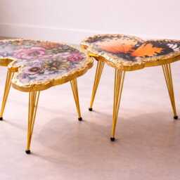 2 X Modern Nested Butterfly Coffee Table, Handmade Epoxy Resin Art Furniture, Designer Side Table With Gold Legs - thumbnail 3