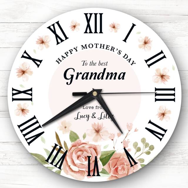 The Best Grandma Mother's Day Gift Watercolour Floral Personalised Clock - image 1