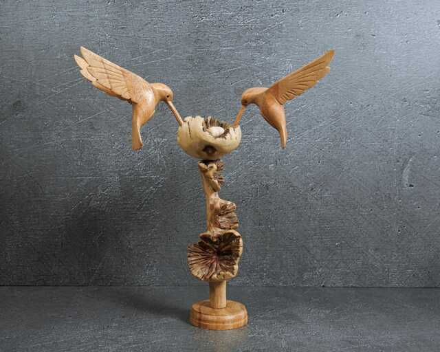 Handmade Hummingbird Figurine Birds On A Tree Sculpture 9 - image 1