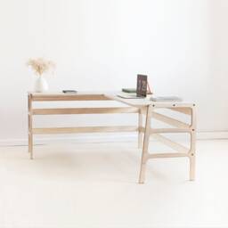 L Shaped Desk, Wooden Desk, Modern Scandinavian Desk Wooden, Minimalist For Computer, Home Office, Decor - thumbnail 1