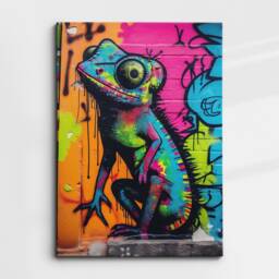Bright & Colorful Chameleon Animal Abstract Oil Painting Wall Art, Framed Canvas Poster Print, Home Kitchen Office Room Decor, Gifts - thumbnail 3