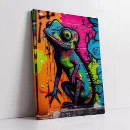 Bright & Colorful Chameleon Animal Abstract Oil Painting Wall Art, Framed Canvas Poster Print, Home Kitchen Office Room Decor, Gifts - thumbnail 2