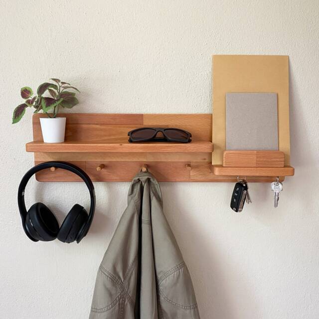 Entryway Organizer, Wall Mount Coat Rack With Shelf, Magnetic Key Holder - image 1