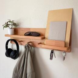Entryway Organizer, Wall Mount Coat Rack With Shelf, Magnetic Key Holder - thumbnail 2