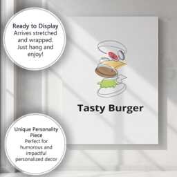 Minimalist Abstract Burger Ingredients Line Art Canvas Wall Print Decor Picture Ready To Hang - thumbnail 3