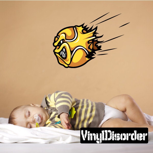 Flying Tennis Ball Wall Decal - Fabric Vinyl Removable & Reusable Tennisuscolor002Et