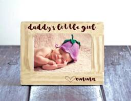 Personalized Baby Picture Frame Engraved Pine Wood Dad Gift