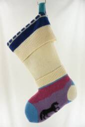 Christmas Stocking Felt Felted Wool Kristin For Miller's Ooak Horse Western Off White Purple Blue Recycled Repurposed Upcycled 745