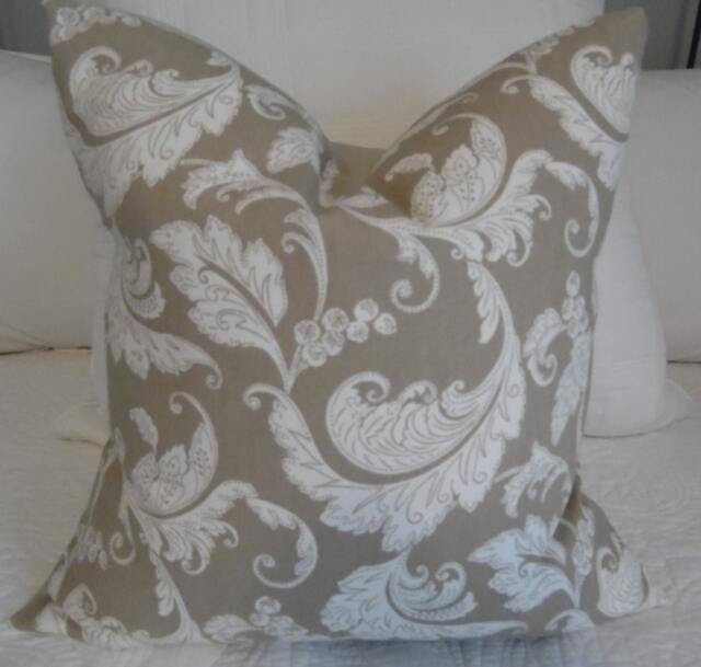 Taupe Floral Pillow Cover Neutral Home Decor, Cotton Throw - image 1
