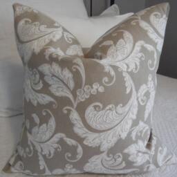 Taupe Floral Pillow Cover Neutral Home Decor, Cotton Throw - thumbnail 4