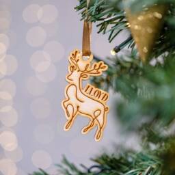 Reindeer Decoration Wooden Ornament Christmas Tree Personalised Bauble Name Rudolph - thumbnail 2