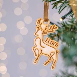 Reindeer Decoration Wooden Ornament Christmas Tree Personalised Bauble Name Rudolph - thumbnail 1