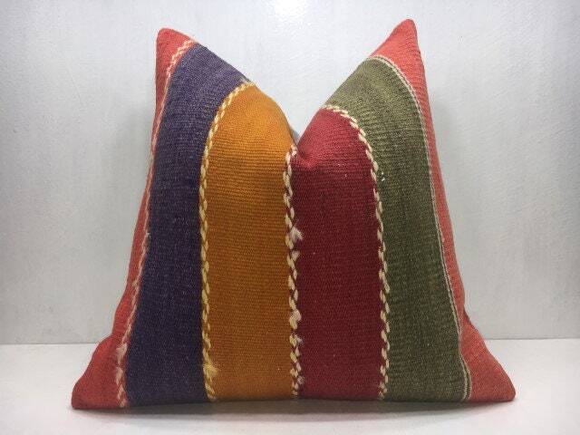 Vintage Turkish Kilim Pillow Cover, 20x20 Sofa Cushion - image 1