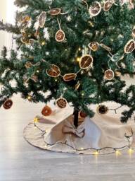Beige Linen Christmas Tree Skirt With Fringe - 100% Natural Linen, Rustic Raw Edge, Washable Holiday D??cor Custom Colors Available - thumbnail 1