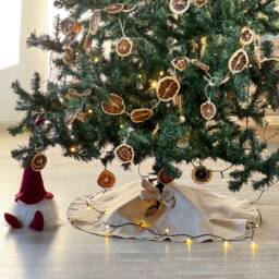 Beige Linen Christmas Tree Skirt With Fringe - 100% Natural Linen, Rustic Raw Edge, Washable Holiday D??cor Custom Colors Available - thumbnail 2