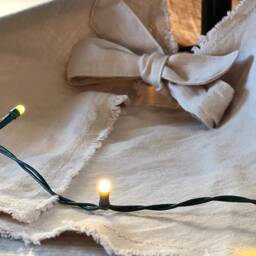 Beige Linen Christmas Tree Skirt With Fringe - 100% Natural Linen, Rustic Raw Edge, Washable Holiday D??cor Custom Colors Available - thumbnail 3