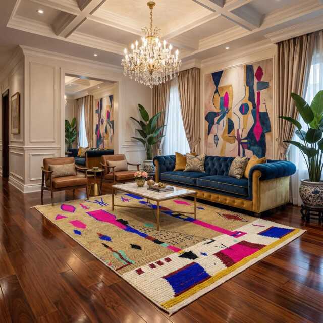 Handmade Moroccan Rug - Tan Pink Tribal Wool Carpet Abstract Geometric Boho Area - image 1