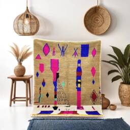 Handmade Moroccan Rug - Tan Pink Tribal Wool Carpet Abstract Geometric Boho Area - thumbnail 2