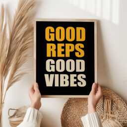 Good Reps Vibes - Gym Motivation Wall Art - Weightlifting Quote Print Fitness & Workout Home Decor Positive Poster - thumbnail 1