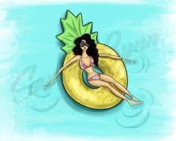 Pineapple Pool Floaty Fashion Illustration - Summer Art Print - thumbnail 1