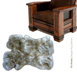 Gray Tip Wolf Faux Fur Pelt Rug - Handmade Designer Area - thumbnail 1