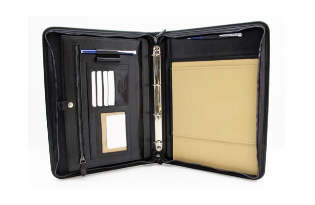 Italian Leather Porfolio Zipper Business Folder Conference A4 Custom Organizer Professional Leather Portfolio Black - image 1