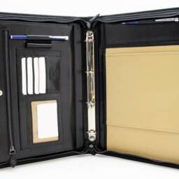 Italian Leather Porfolio Zipper Business Folder Conference A4 Custom Organizer Professional Leather Portfolio Black - thumbnail 2