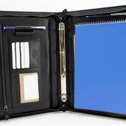 Italian Leather Porfolio Zipper Business Folder Conference A4 Custom Organizer Professional Leather Portfolio Black - thumbnail 3