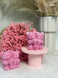 Handmade Pink Teddy Bear Couple Candle With Tulip Bouquet - thumbnail 1