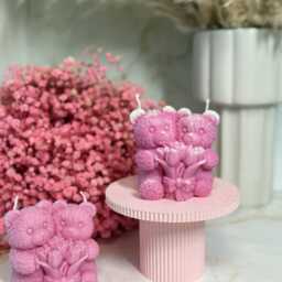 Handmade Pink Teddy Bear Couple Candle With Tulip Bouquet - thumbnail 3