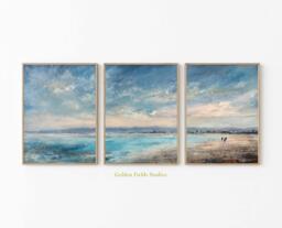 Vintage Ocean Seascape Prints - Set Of 3 Coastal Wall Art - thumbnail 1