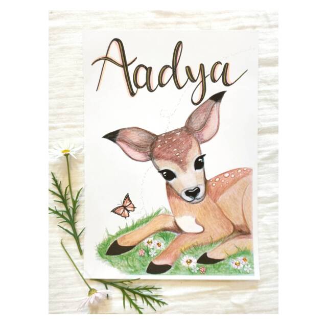Baby Deer Custom Name Print, Woodland Nursery Persinalised, Girls Room Decor, Animals - image 1