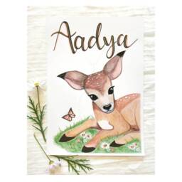 Baby Deer Custom Name Print, Woodland Nursery Persinalised, Girls Room Decor, Animals - thumbnail 1