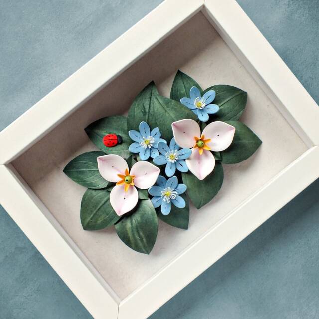 Woodland Spring Flowers Decor - White Trillium, Blue Anemone, Ladybug Wall Art Mother's Day Gift 3D Paper Quilling Nursery - image 1