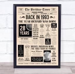 1993 Newspaper Any Age Year You Were Born Birthday Facts Personalised Gift Print - thumbnail 1