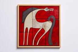 Hand-Painted White Horse Ceramic Tile Wall Art, Framed Equestrian Decor