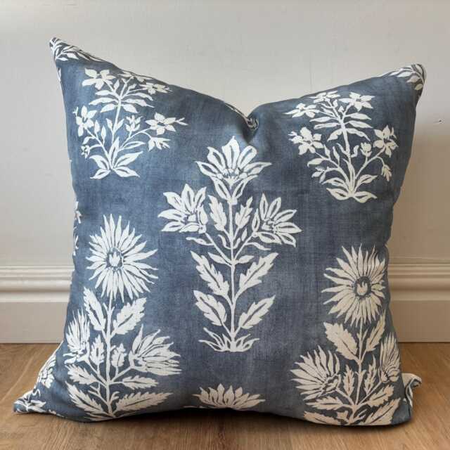 Designer Watery Blue Off White Floral Boho Modern Pillow Cover Artisan Large Scale Many Sizes Like Hand Dyed Batik Country Coastal Scandi - image 1