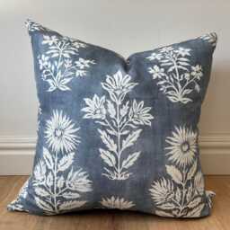 Designer Watery Blue Off White Floral Boho Modern Pillow Cover Artisan Large Scale Many Sizes Like Hand Dyed Batik Country Coastal Scandi - thumbnail 1