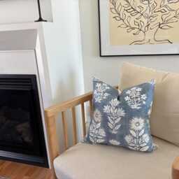 Designer Watery Blue Off White Floral Boho Modern Pillow Cover Artisan Large Scale Many Sizes Like Hand Dyed Batik Country Coastal Scandi - thumbnail 2