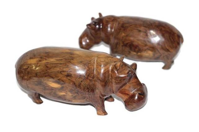 Tanzanian Masterpiece Ironwood Hippo Figurines. Smooth Wooden Safari Sculptures. Unique Handcrafted African Art Express Shipping Worldwide - image 1