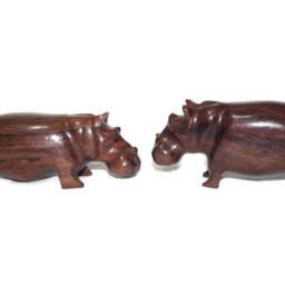 Tanzanian Masterpiece Ironwood Hippo Figurines. Smooth Wooden Safari Sculptures. Unique Handcrafted African Art Express Shipping Worldwide - thumbnail 2
