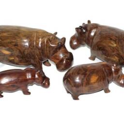 Tanzanian Masterpiece Ironwood Hippo Figurines. Smooth Wooden Safari Sculptures. Unique Handcrafted African Art Express Shipping Worldwide - thumbnail 4
