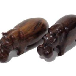 Tanzanian Masterpiece Ironwood Hippo Figurines. Smooth Wooden Safari Sculptures. Unique Handcrafted African Art Express Shipping Worldwide - thumbnail 3